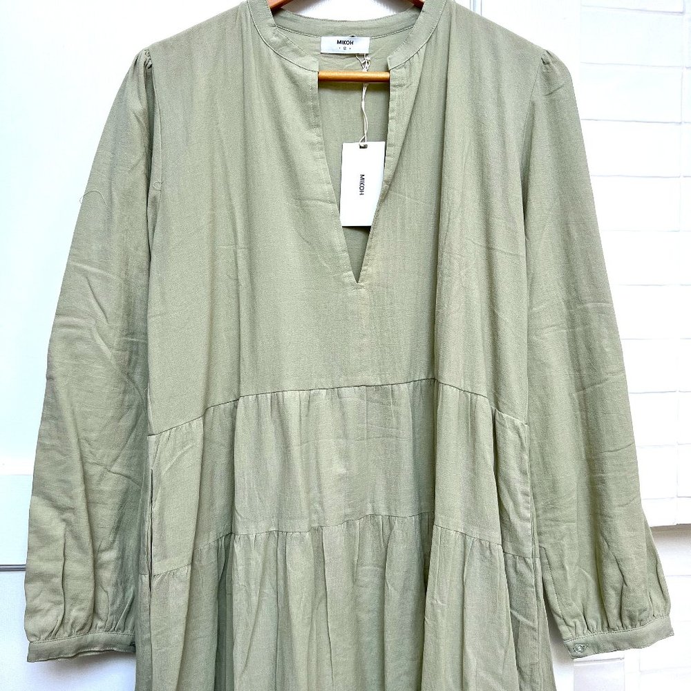 NWT MIKOH Beautiful Cotton Maxi PARIS Dress sz M Pistachio Green Lined Pockets